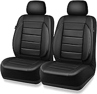 CAR PASS Faux Leather Front Car Seat Covers with 3D Foam Support - Universal Fit for SUVs Trucks Sedans, Airbag Compatible, Black