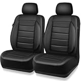 Faux Leather Car Seat Covers Front Seats Only&comma; 3D Foam Support Car Seat Covers&comma; Universal fit for Trucks Vans SUVs Sedans Automotive Comfortable&comma; Airbag Compatible 2 Pieces Front Solid Black