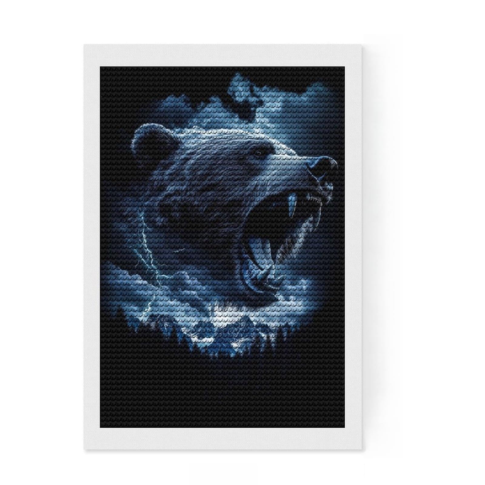 Junmoney Grizzly Bear Roar 5D Diamond Painting Kit 8"x12", Round Gems, Aesthetic Room Decor, Seasonal Gift Choice, Gift Idea, Leisure Activity