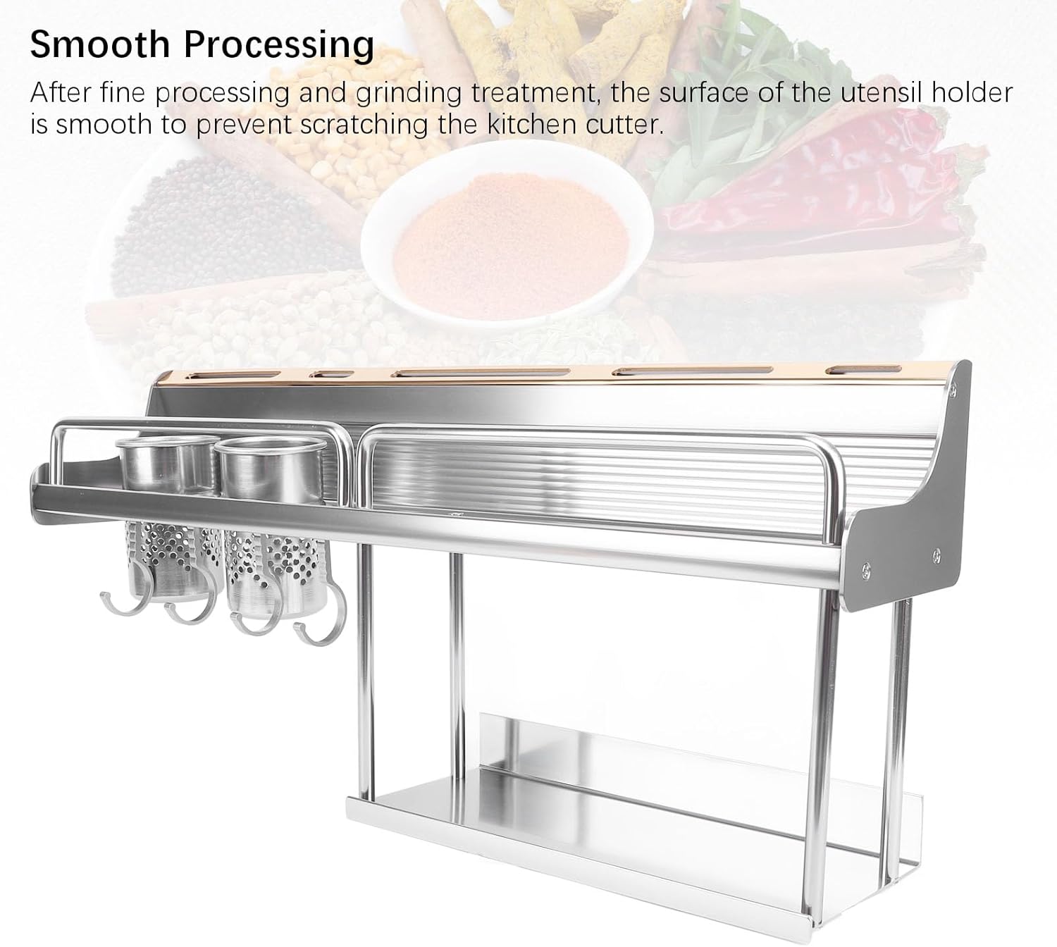Wall Mounted Rack Aluminium Alloy Wall Utensil Organizer with Dual Chopstick Holder for Kitchen