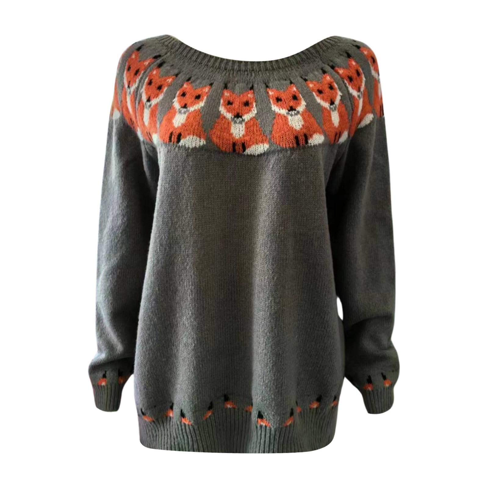 Fair Isle - Maglioni da donna per autunno e inverno, a maniche lunghe, con fantasia, per vacanze e sci, vestibilità ampia, tunica brutta lavorata a maglia, maglioni caldi alla moda da donna, eleganti