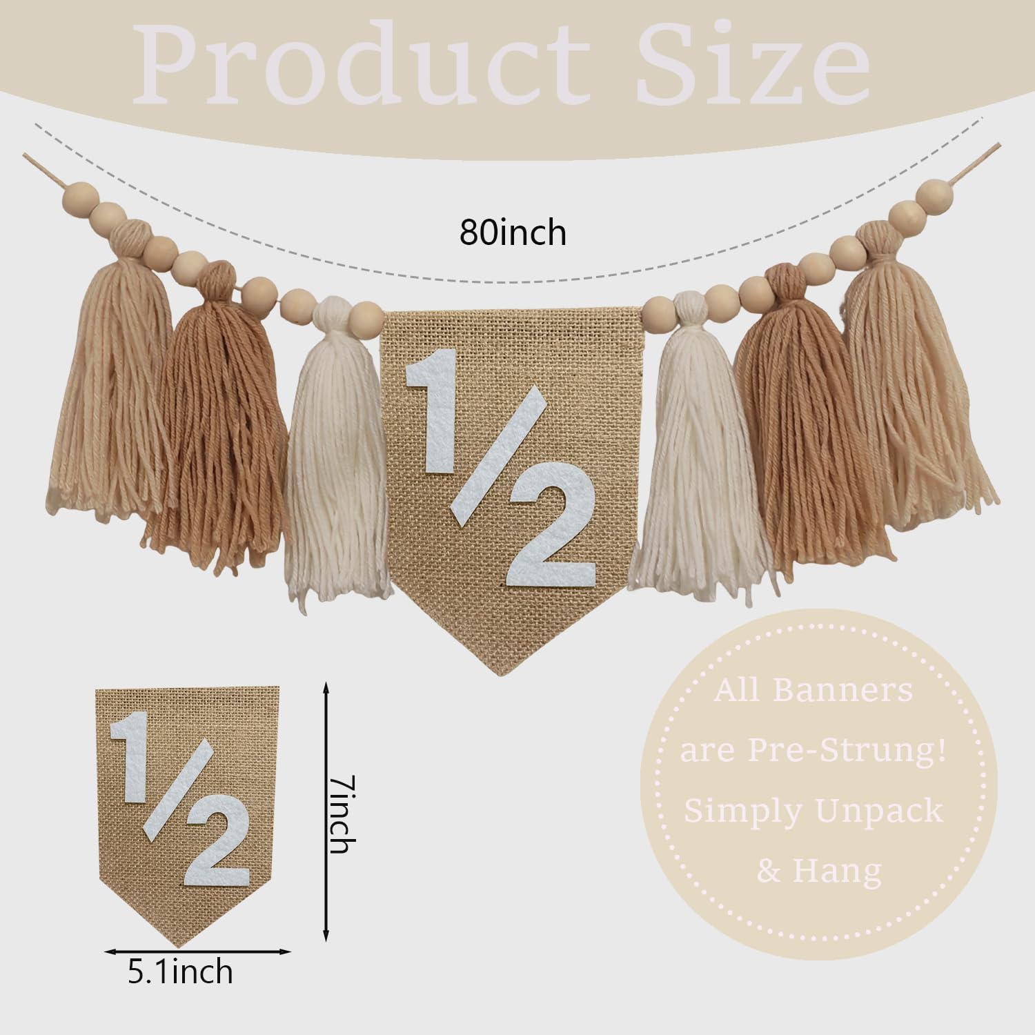 Boho Half Birthday Decorations for Baby Boy Neutral Byrlap 1/2 High Chair Banner with Cone Hat for 6 Months Half Birthday Outfit Half Way to One Decorations