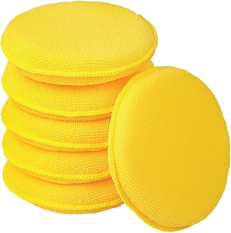 FONAROLL Aplicadores de Cera em Microfibra com Esponja, Boinas para Polimento e Detalhamento Automotivo, Amarelo, 12,7 cm, Kit com 6 unidades