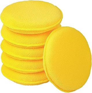 Microfiber Wax Applicator Pads, Car Wax Applicator, Buffing & Detail Polishing Foam Pads for Car Cleaning and Fine Polishing (5" Diameter, 6 Pack) - Yellow
