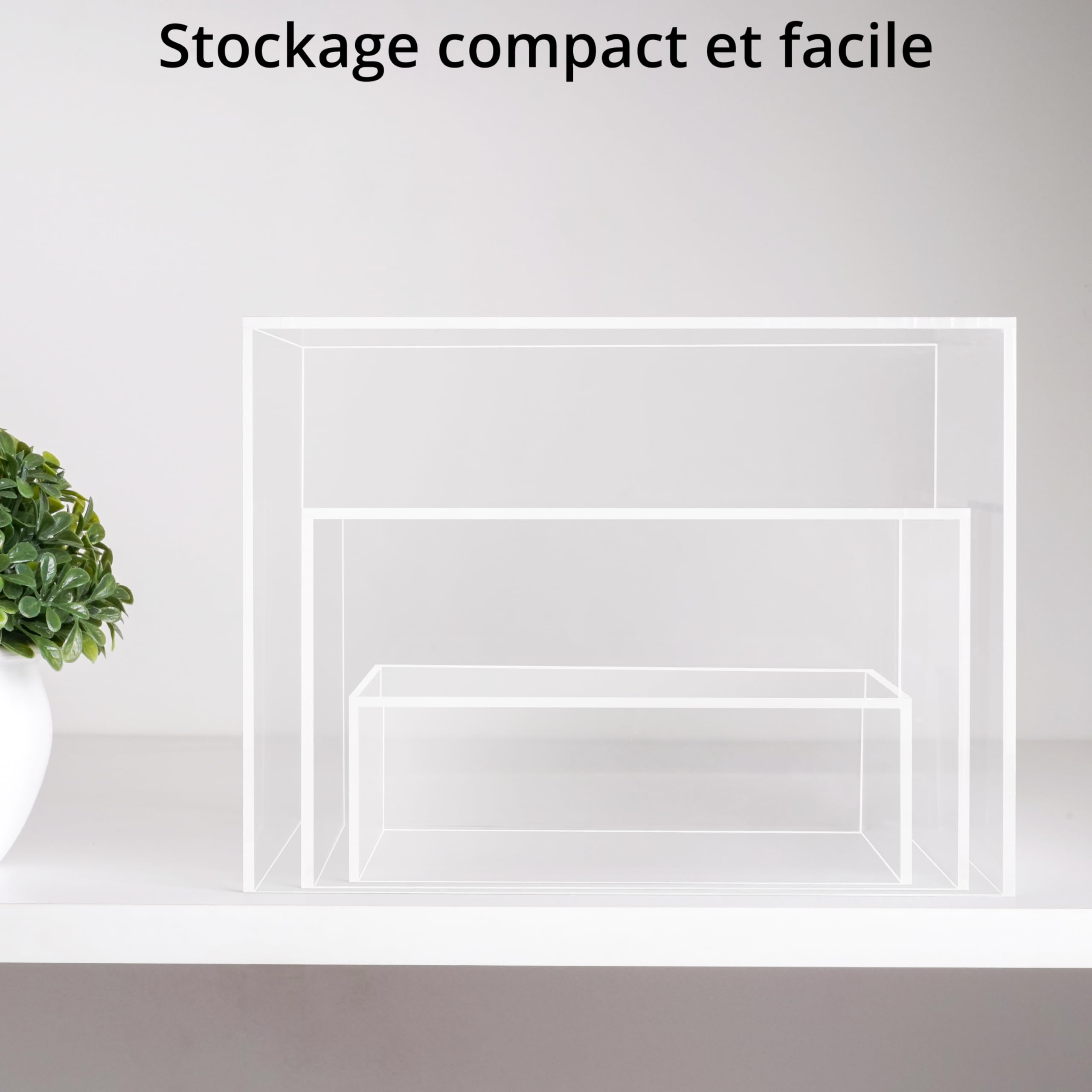 Winter Shore Cube Plexi Transparent [Lot de 3] - Présentoir Acrylique Emboîtable avec Fond Vide - Presentoire Plexiglace Carré pour Présentation en Magasin et à la Maison - Petit, Moyen, Grand