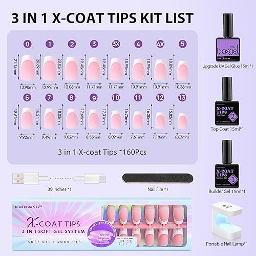 Miniatura 9 de btartboxnails XCOATTIPS - Uñas de gel francesas  Uñas cortas de ataúd con gel de uñas, dúo protector francés, lámpara de uñas, gel suave todo en