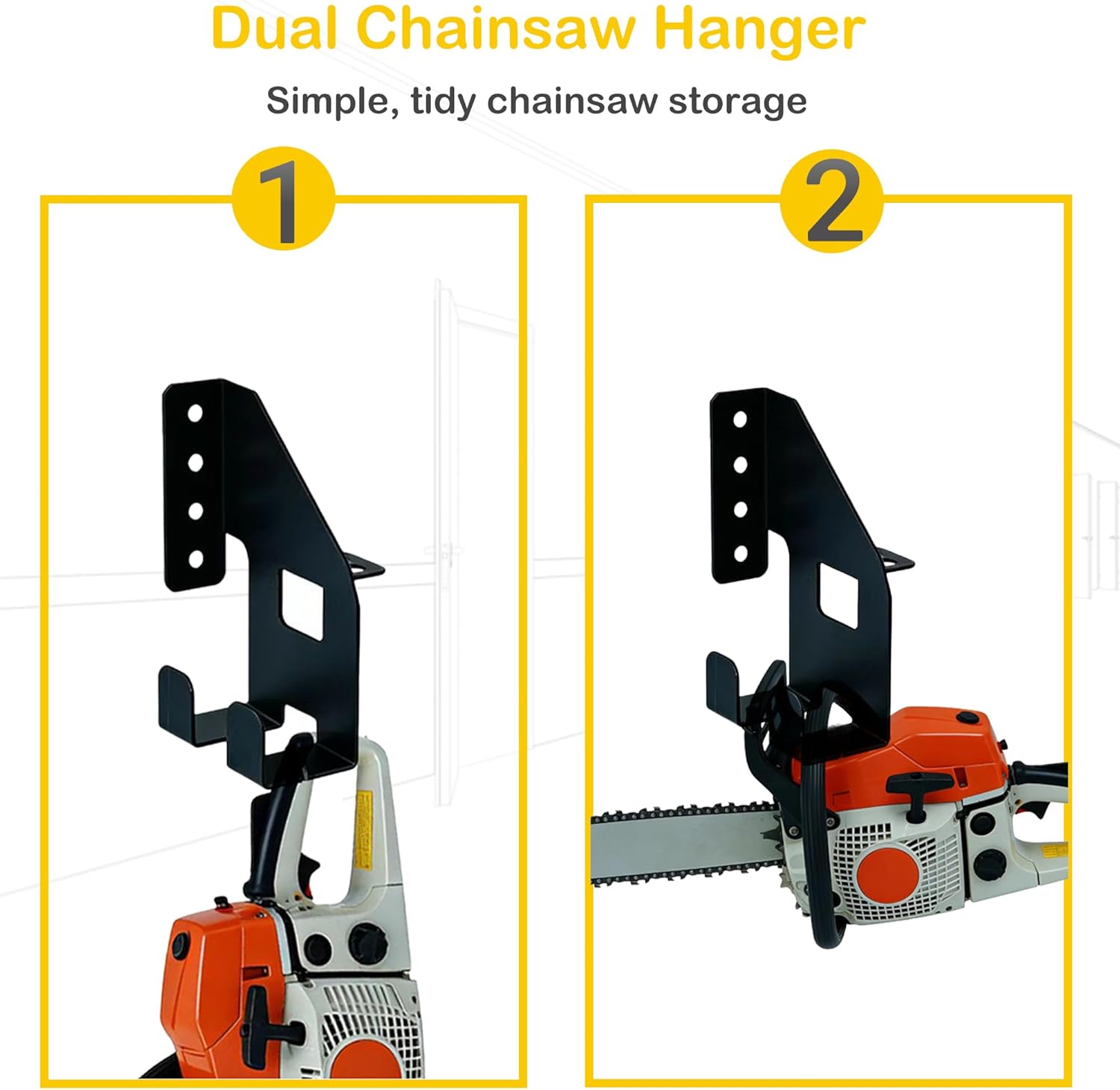 Chainsaw Hanger, Heavy Duty Chainsaw Holder, Universal Garage Storage Organizer for Saws, Wall Corner Mounted Bracket for Garage Shed Organization (2Pack)