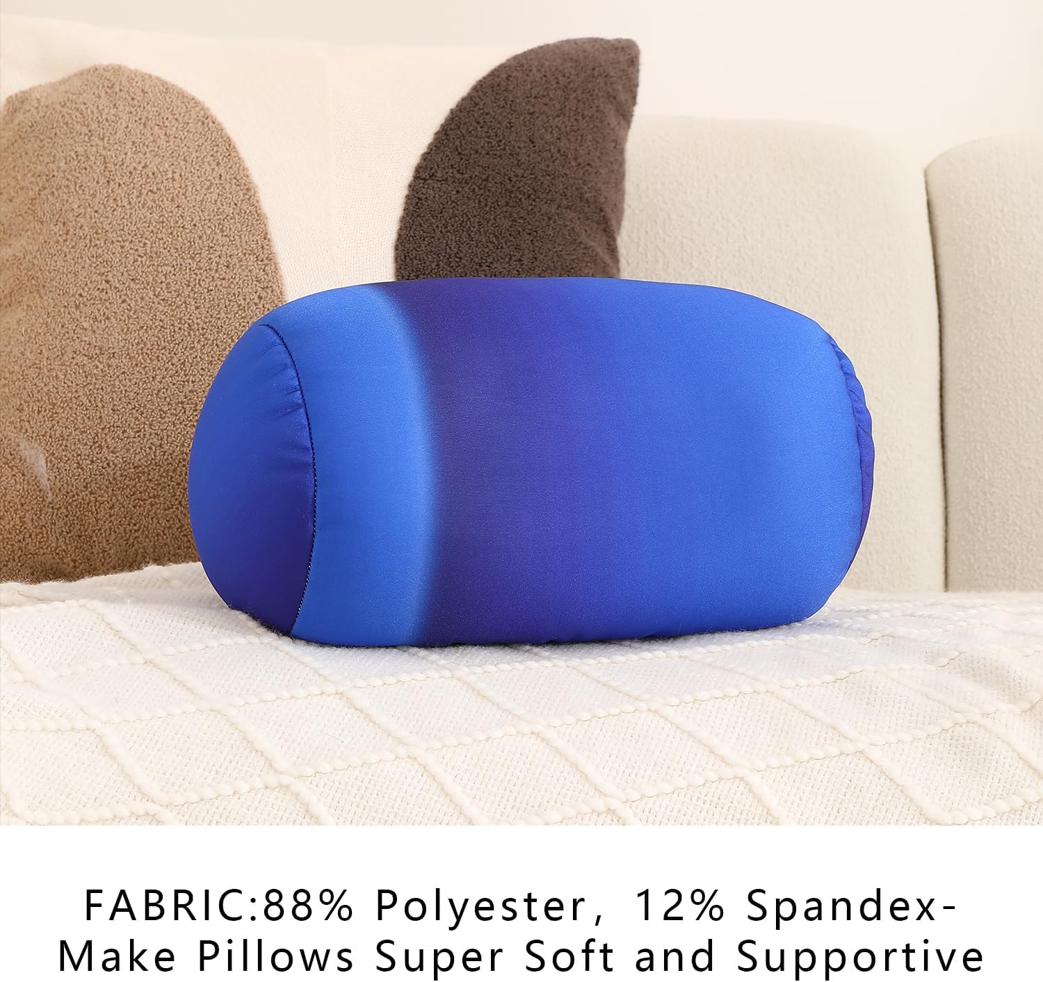 Squish Bean Bed Microbead Pillow Bolster Tube Body Pillow Smooth Cool Touch Fabric Neck & Back Support Throw Travel Pillow Fun Colors (Dark Blue Colorful) - Image 5