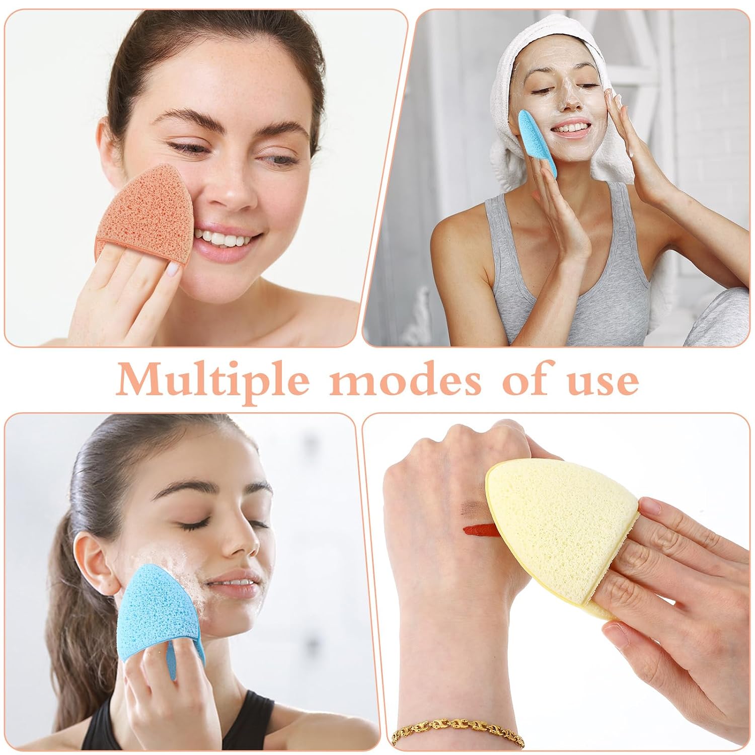 6PCS Facial Sponges Exfoliating, 5 Colors Reusable Face Sponges for Cleansing, Washing Faces & Exfoliating, Washable Reusable Makeup Remover Pads for Daily Face Washing Skincare