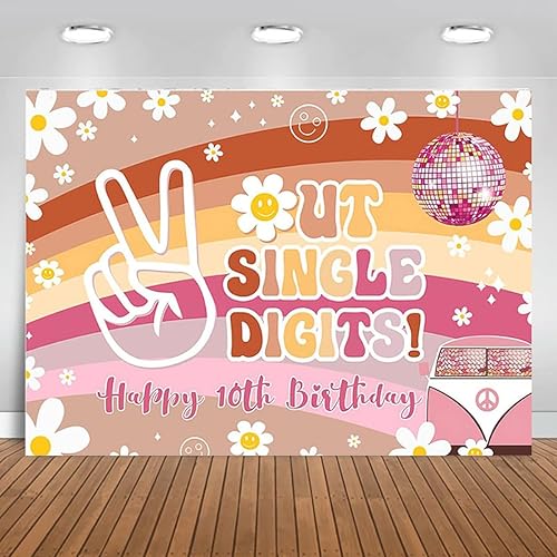 Miniatura 3 de Decoraciones para fiesta de cumpleaños número 10, telón de fondo de un solo dígito, bohemio, arco iris, margarita, telón de fondo "It's My 10 Years