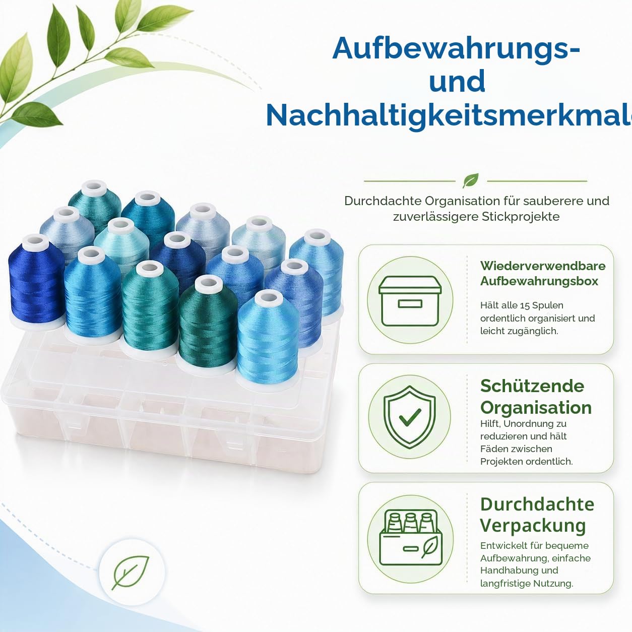 Simthread Maschinenstickgarn mit Aufbewahrungsbox, Polyester, 15 Spulen, Set für Stickerei, Nähmaschine (blau)