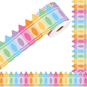 68.9 Ft Crayon Classroom Bulletin Border Roll Pastel Crayon Bulletin Board Decorations Colorful Die-Cut Border Trims for School Classroom Chalkboard Office Back to School Home Wall Decor