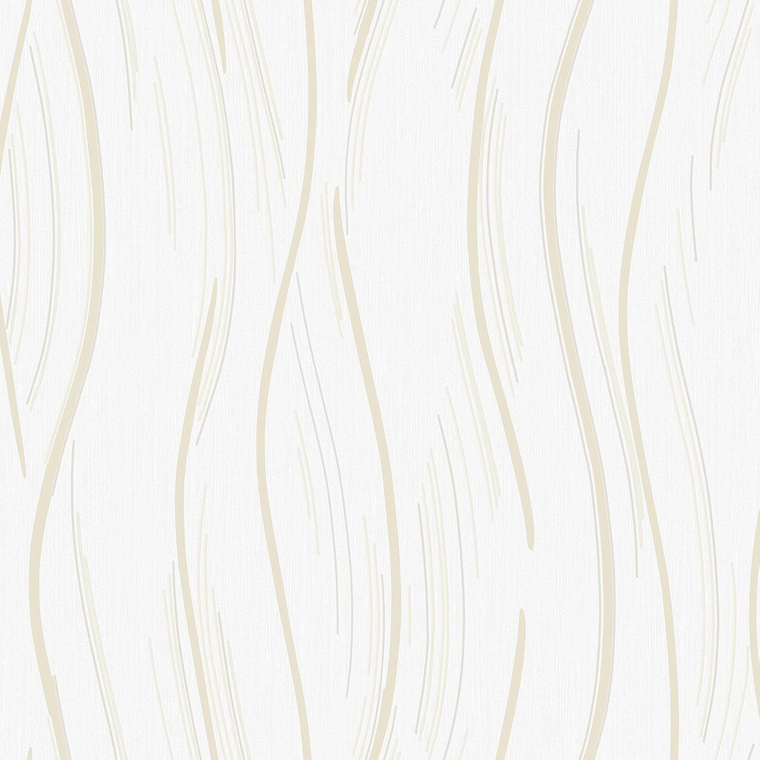 World of Wallpaper Shimmer Wave Classic Stylish Wallpaper Natural Beige/Gold AF0024