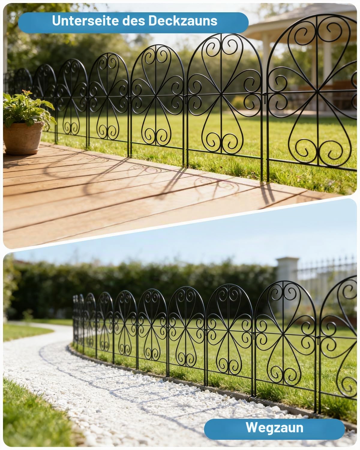ARIFARO Metall Gartenzaun, 25 Paneele, 60 cm H x 32 cm B, Gesamtlänge 8 m | Rostbeständig, Dekorative Grenze für Outdoor Garten & Yard, Kleine Tierbarriere, Schwarz