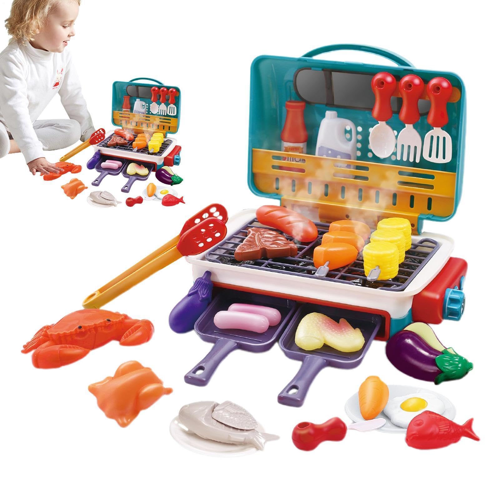 Barbecue Giocattolo Per Bambini Cucina – Set Grill Simulazione con Vapore Suono E Cibo Che Cambia Colore | Piccole Attrezzature Chef Gioco Simbolico