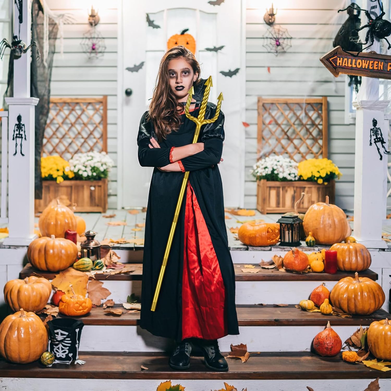 Devil Trident, 54In Gold Trident Plastic Spearing Toys Neptune King Staff Devil Costume Accessory for Adults Halloween Cosplay