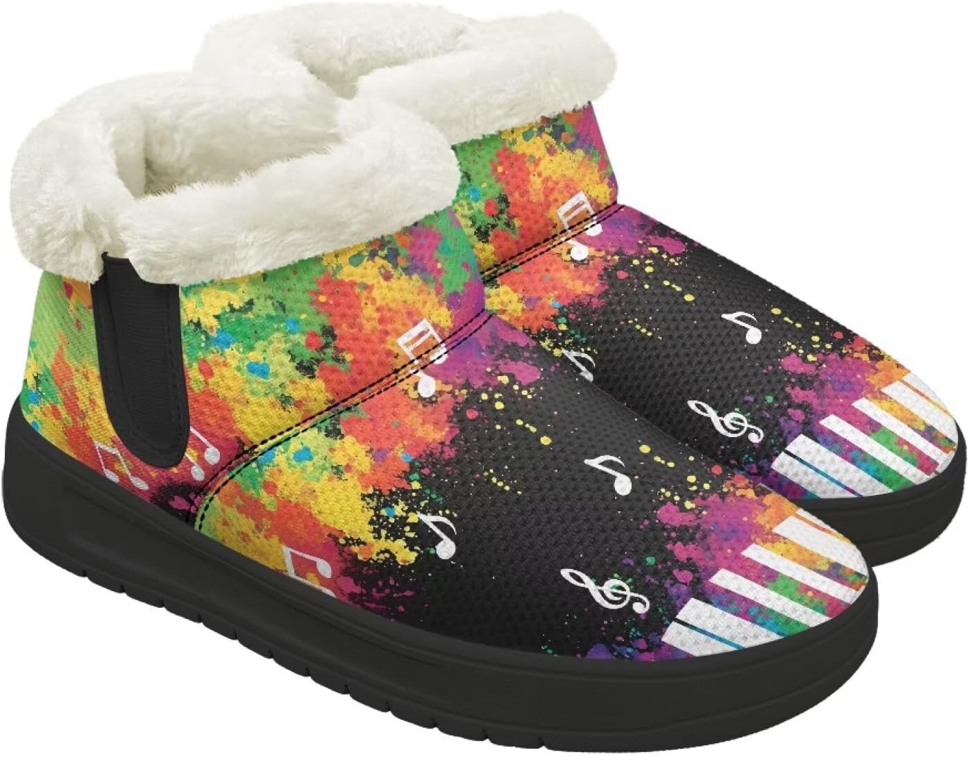 Womens Winter Snow Boots With Warm Fuzzy Lining Comfortable Booties Non Slip Waterproof Outdoor Shoes Black Sole Size6-13.5
