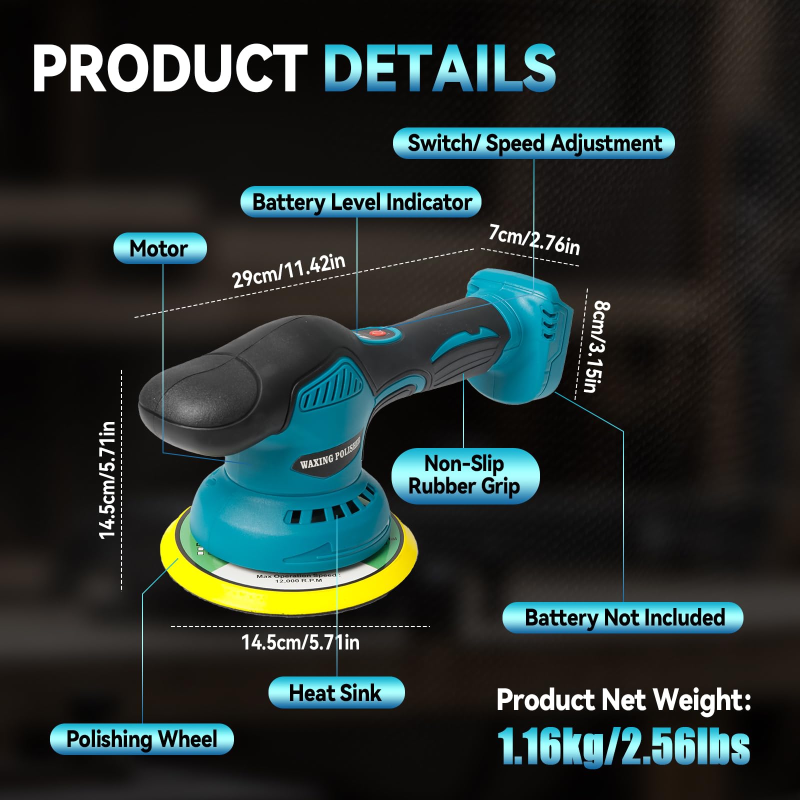 Pulidora inalámbrica para coche Makita, sin escobillas de 6 pulgadas, 8 velocidades variables, 5500 rpm, pulidora excéntrica para detalles de coche, depilación de arañazos (sin batería)