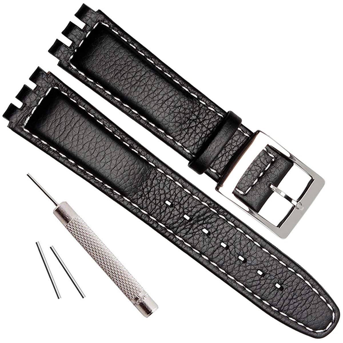Bracelet de montre en cuir alligator Grain Vache - Boucle en acier inoxydable - Pour Swatch