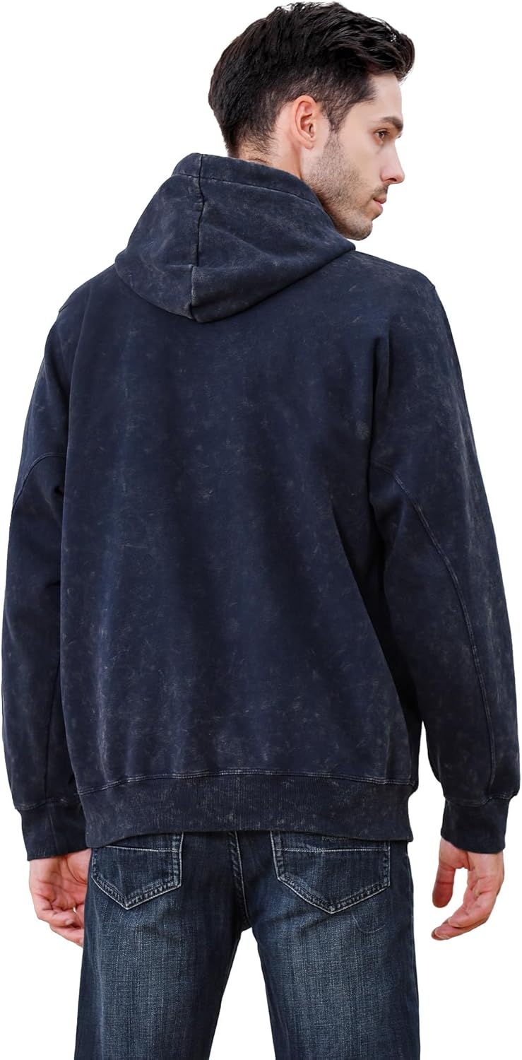 Men's Oversized Hoodie Pullover Acid Wash Plush Cotton Hooded Fleece Sweatshirt Streetwear Unisex Casual Hoodies - Image 4