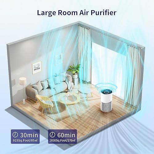 Miniatura 2 de Zendar Purificador de aire para habitaciones grandes, purificador de aire True HEPA H13, ionizador negativo de aire, elimina eficazmente el 99.97%