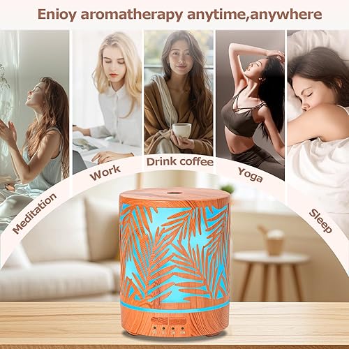 Miniatura 6 de Difusor de aceite esencial de metal para aromaterapia para habitación grande, patrón de plantas acuáticas, difusor ultrasónico de niebla fría con