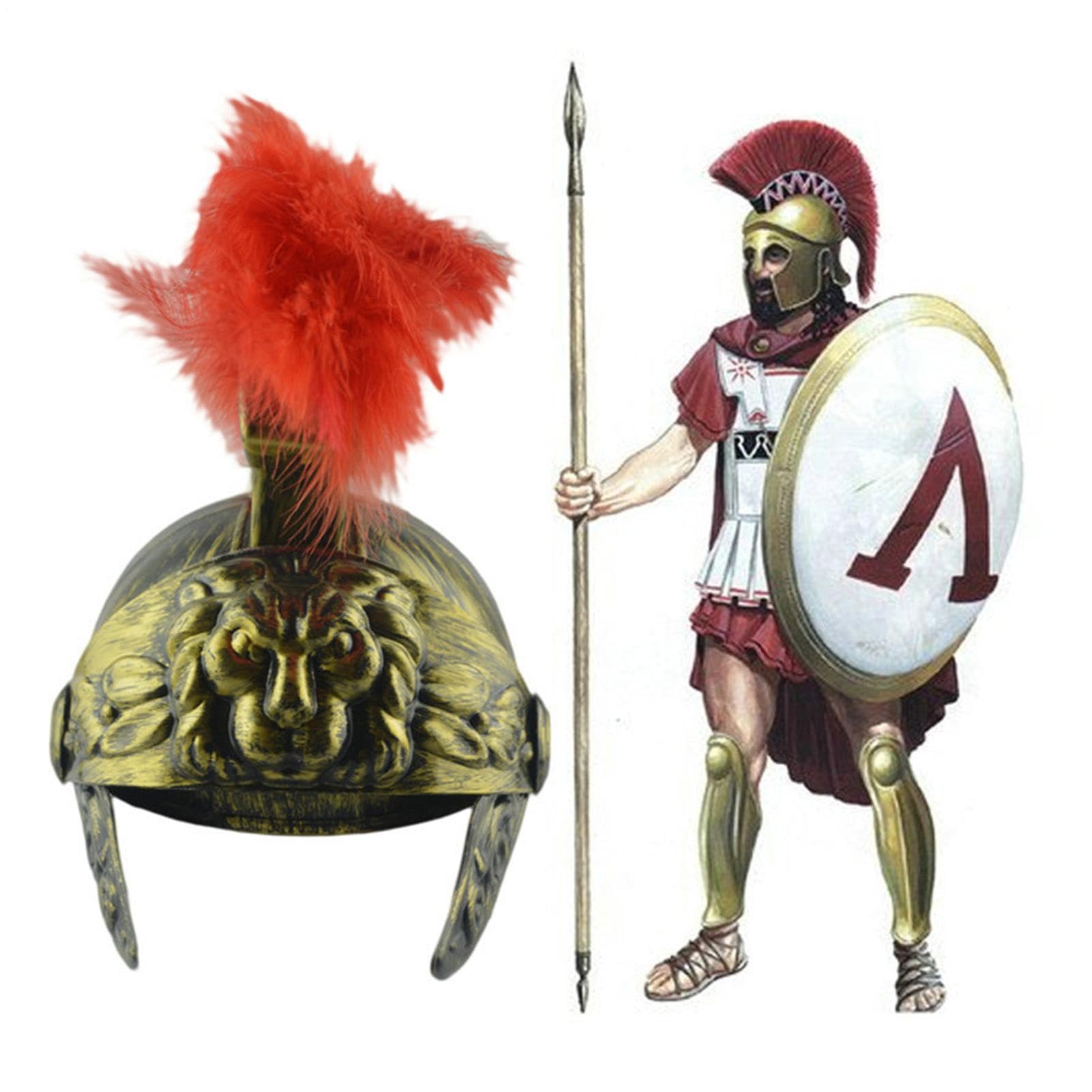 Elmi Greci - Copricapo Del Guerriero Romano, Elmo Per Armatura Del Costume Da Centurione D'oro, Autentico Copricapo Dall'aspetto Da Gladiatore Con Stemma Di Piume Naturali | Costume Da Soldato Romano