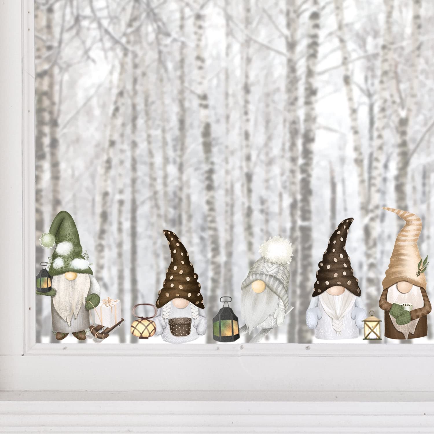 Dizzy Duck Designs Dizzy Duck 5 Christmas Gnome Window Cling Decals - Reusable Xmas Gonk Window Sticker - Large