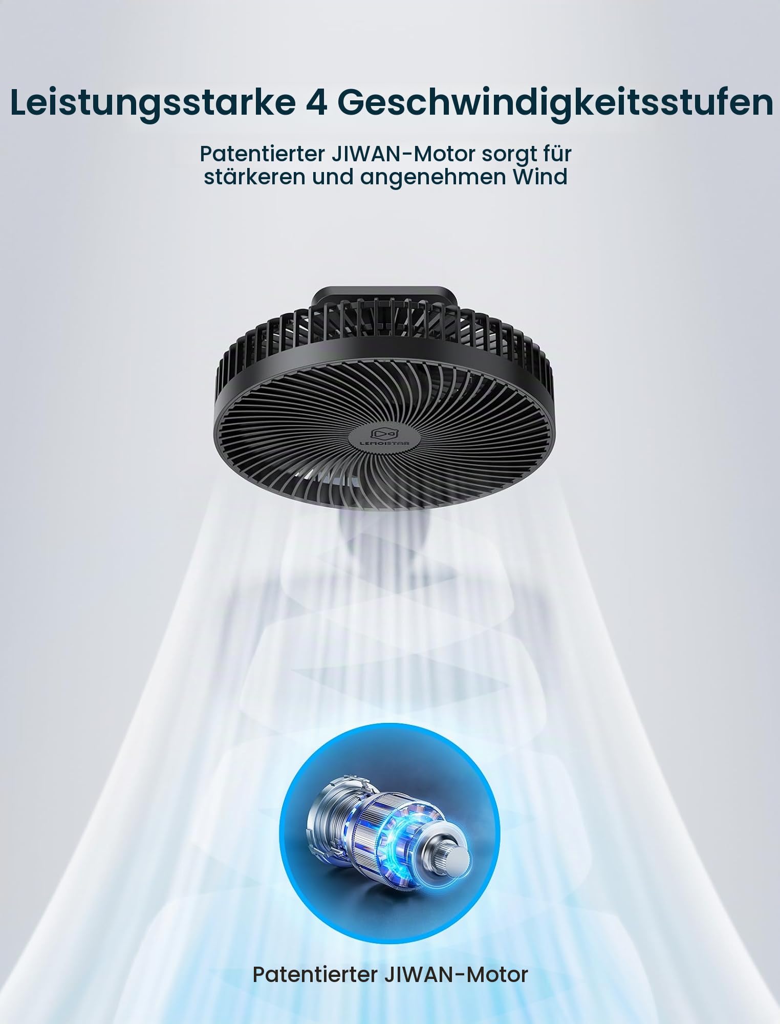 Leiser Wandventilator 8,5 Zoll mit Fernbedienung Timer 4-stufig einstellbar Neigung 1,8 m