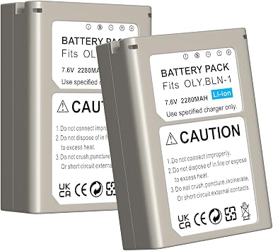 BLN-1 Replacement Battery 2280mAh 2 Pack for Olympus OM-D E-M1, OM-D E-M5, E-M5 MKII, Pen-F, Pen E-P5, HLD-6 Digital Camera