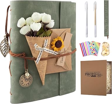 Scrapbook Photo Album 100 Pages, 60 Page Self Adhesive+40 Page Kraft Paper DIY Photo Book for 2x3 3x5 4x6 5x7 Pictures, Leather Memory Book for Wedding Baby Family Travel Birthday Christmas