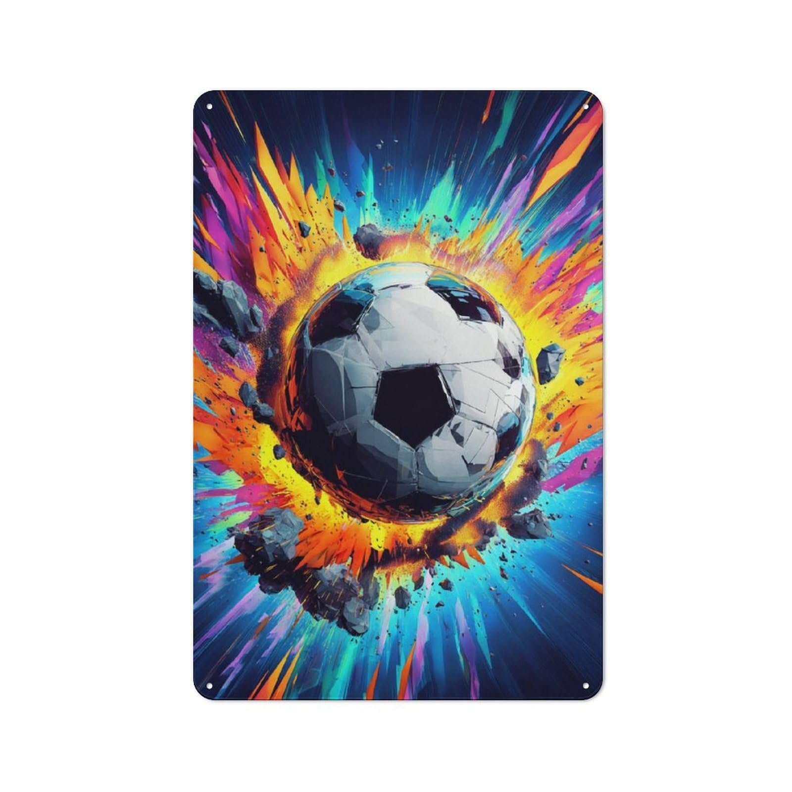 Junmoney Explosion Of Soccer Ball Energy Metal Wall Plaque With Design 30X20cm, Retro Small Space Decor For Flat, Dorm Room, Lounge Or Cafe