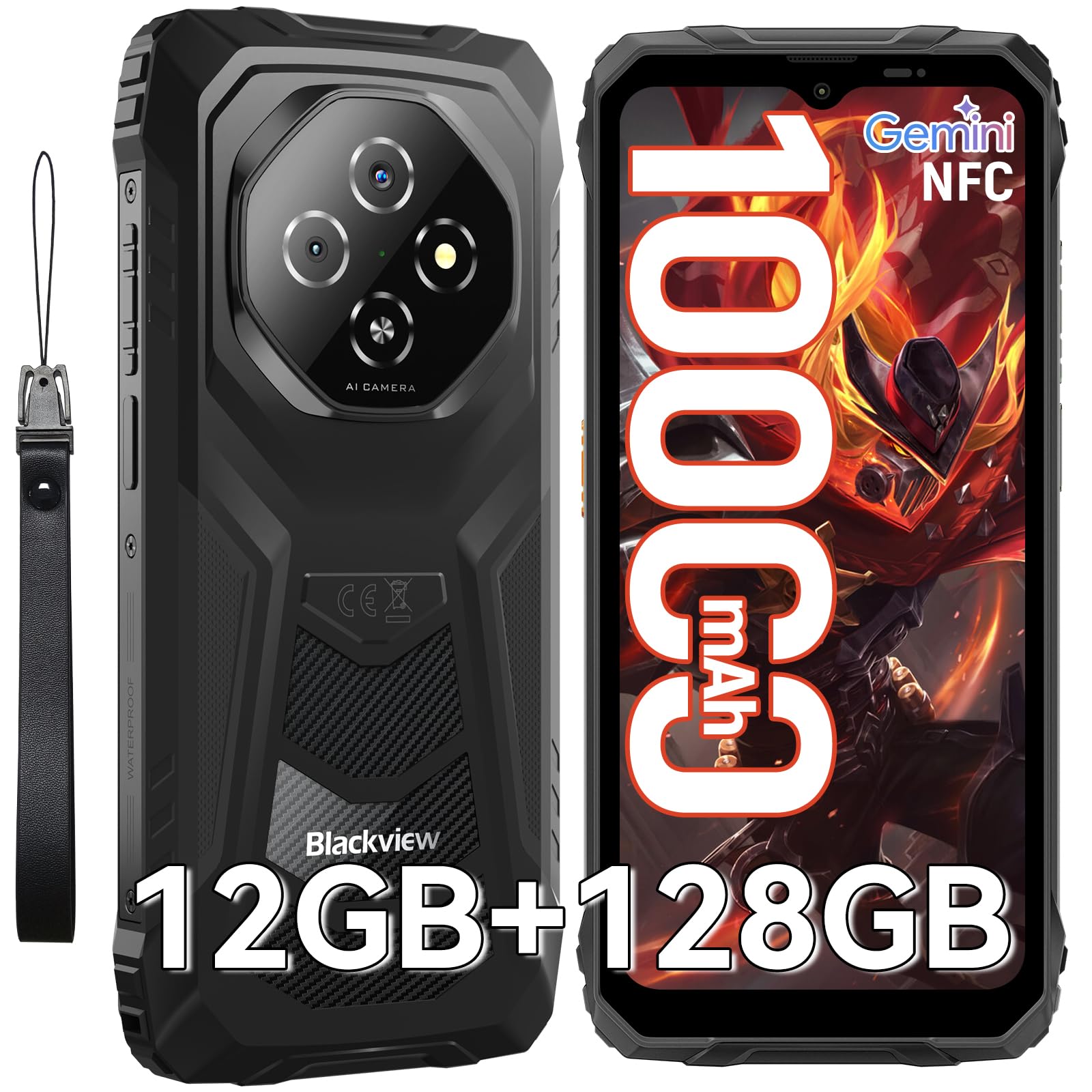 Blackview Fort 1 Rugged Smartphone 2025, Android 15 Celluare Antiurto, Batteria 10000mAh Telefono Indistruttibile, 12(4+8)GB+128GB/2TB TF, 6.56''HD, 90Hz, Doke AI, IP68/NFC/OTG/Face ID/2 Anni Garanzia