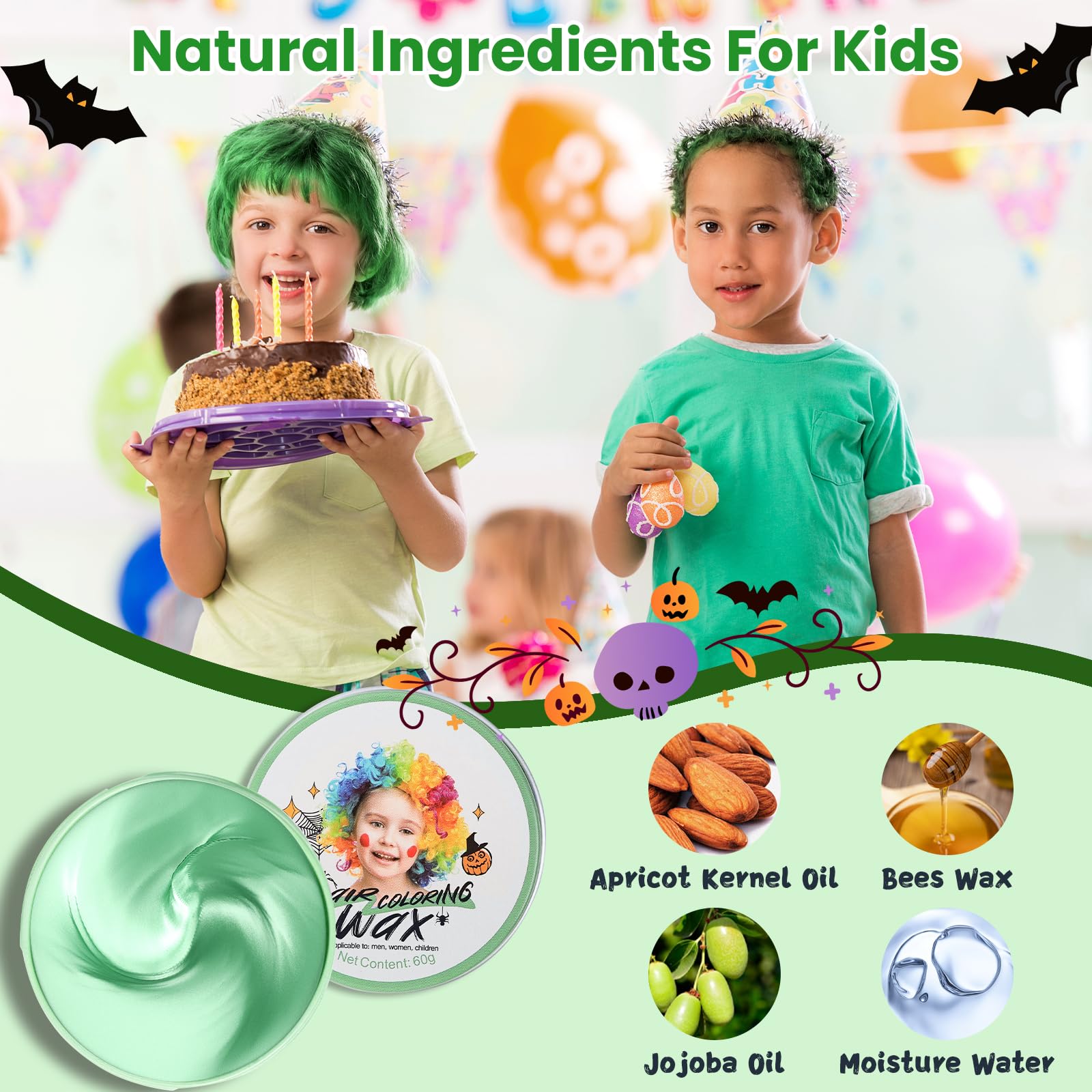 Tinte temporal verde para niños, tinte verde instantáneo para el cabello, para mujeres, hombres, color verde, pomada de peinado, cremas para teñir el cabello, para fiestas, cosplay, Halloween
