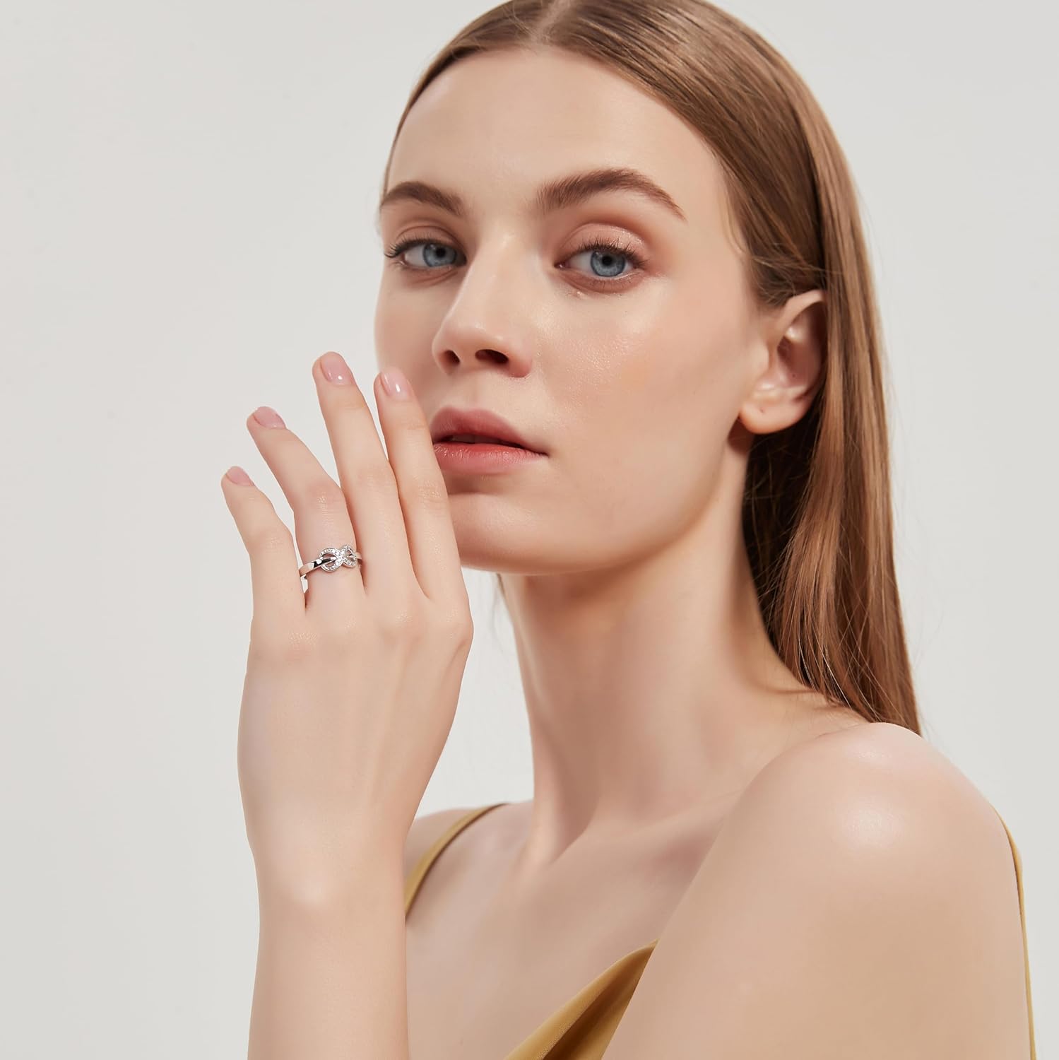 THELANDA Genuine Moissanite or Simulated Diamond Tapered Shank X Shape Infinity Promise Engagement Ring For Women