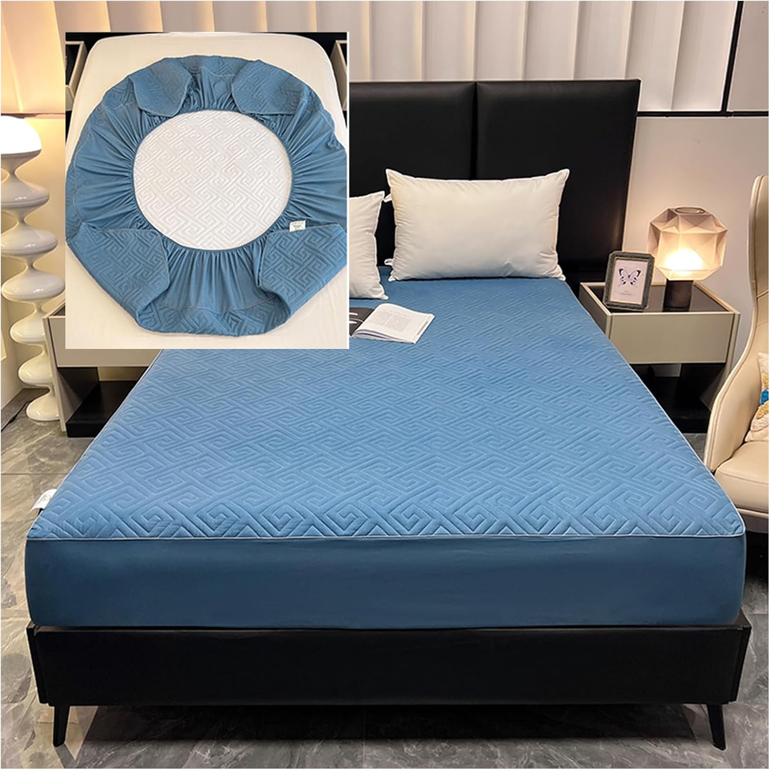 Mattress Protector Double Bed Mattress Protector Fitted Sheet Double deep Pocket 25cm Ease Care and Comfortable Fade Resistant (Blue,200 * 200cm)