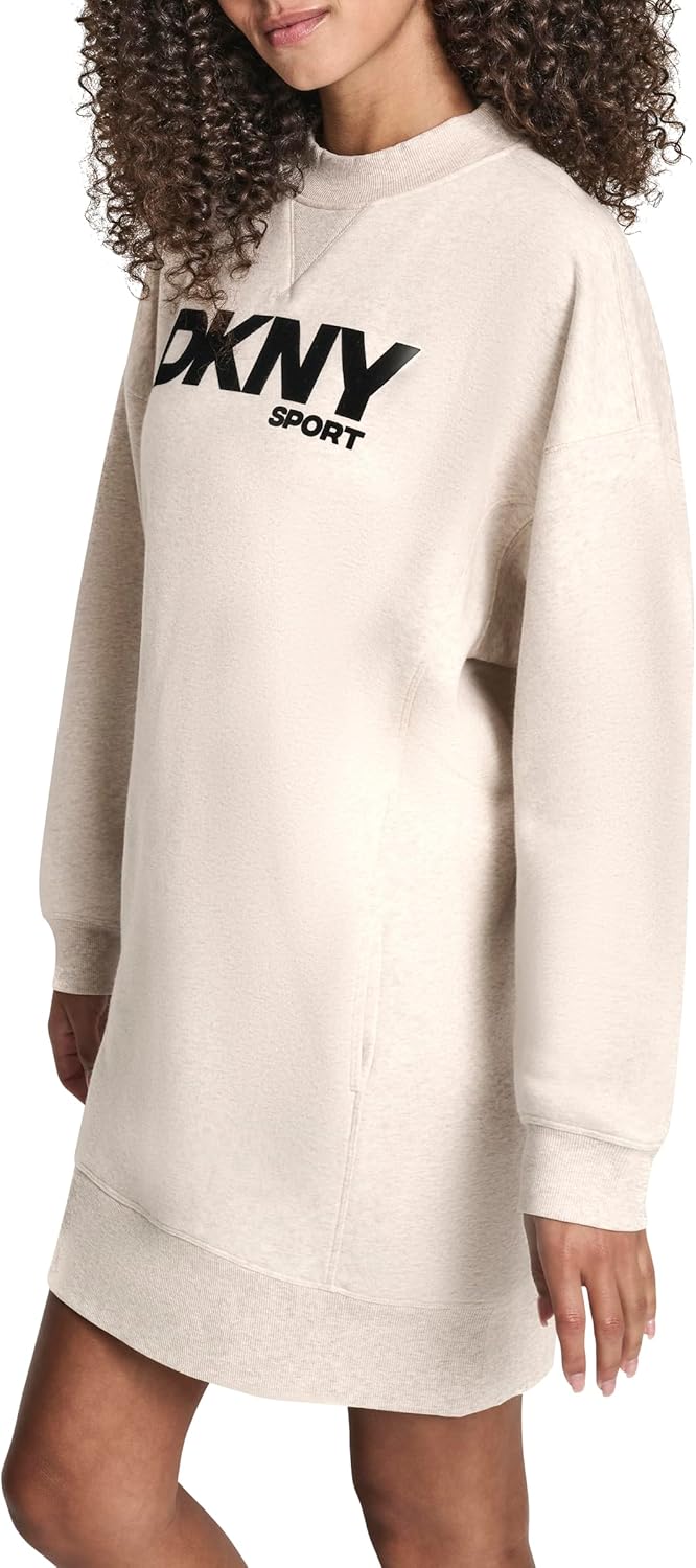 DKNY Womens Long Sleeve High Neck Flocked Logo Fleece Sneaker Dress - Image 3