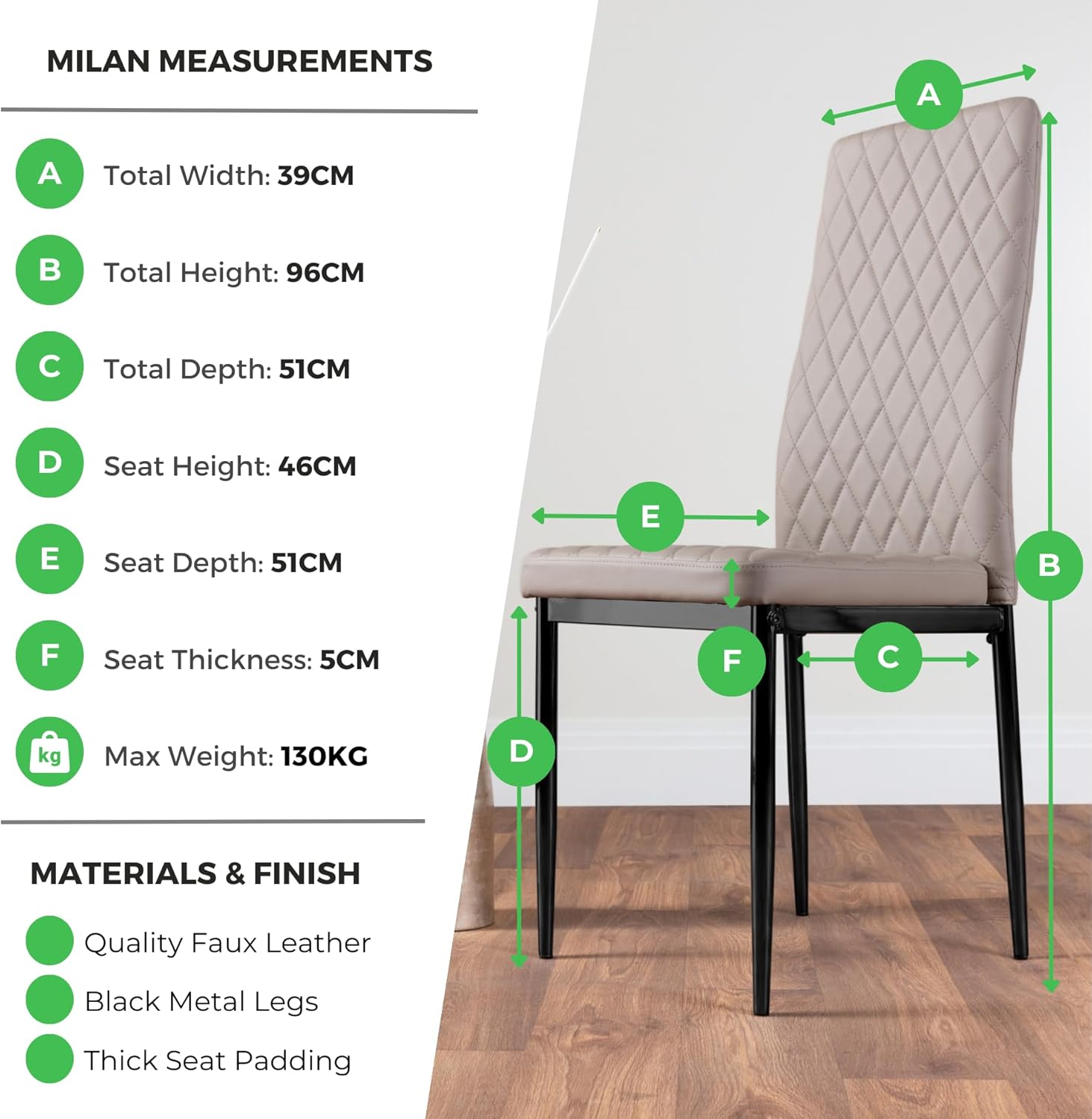 Furniturebox UK 6X Milan Dining Chairs - Premium Dining Room Chairs - Contemporary & Luxurious Dark Hatched Diamond Faux Leather Dining Seats with Black Metal Legs (6X Black Chairs) Black 6 Chairs