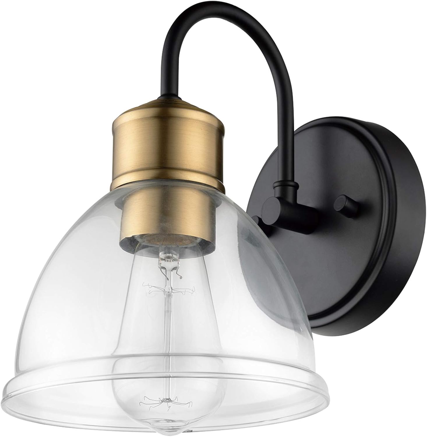 Globe Electric 51714 1-Light Wall Sconce, Dark Bronze, Antique Brass Socket, Clear Glass Shade, Wall-Lamp Dimmable, Lights for Bedroom, Kitchen Sconces Lighting, Bulb Not Included