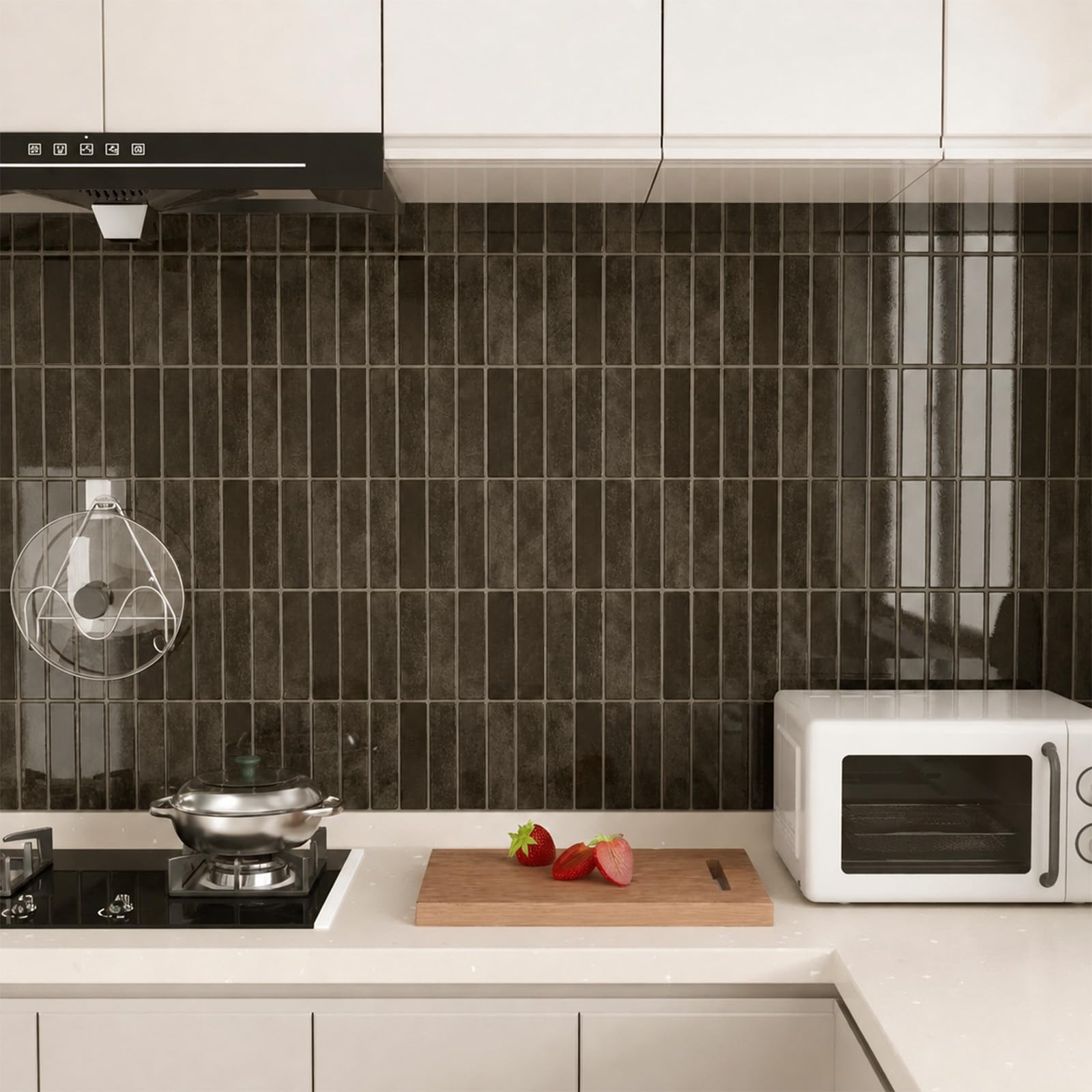 Lot de 10 feuilles de carrelage de dosseret à décoller et à coller pour cuisine, 29 x 22,9 cm | Carrelage mural autocollant 3D marron foncé pour cuisine, salle de bain, buanderie