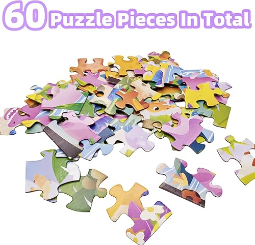 Miniatura 3 de Bearbao Rompecabezas de dinosaurio de 60 piezas para niños de 3, 4, 5, 6, 7, 8, rompecabezas de cartón extra grueso de tamaño grande para