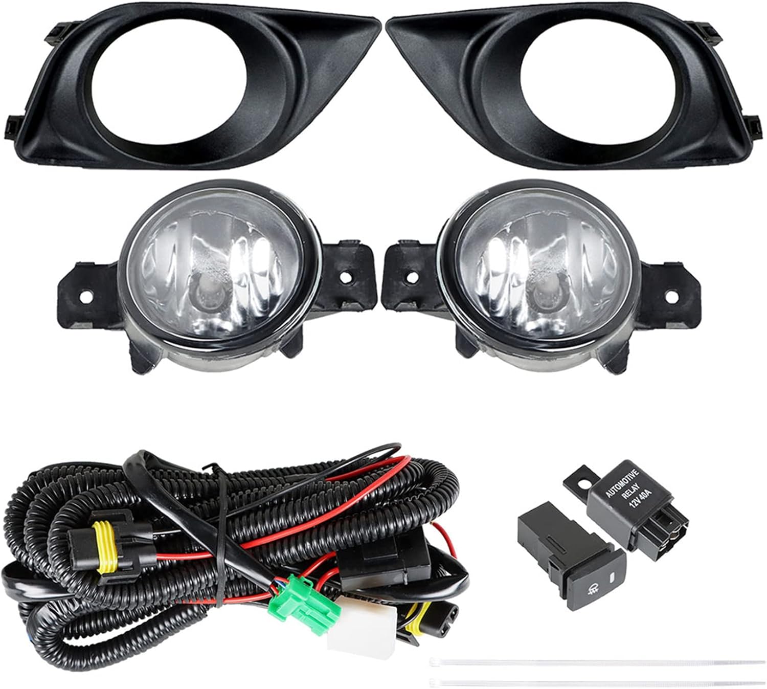 1 Pair of Clear Lens Fog Lights Assembly with Wiring and Switch Kit Replacement for Ver-sa Sedan 2012-2014