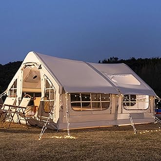 6-8 Man Inflatable Tent Blow Up Tent with Stove Jack, 4 Season Waterproof Windproof Large Air Tent with Pump, Outdoor Glamping Tents Large Family Tent, Quick To Set Up