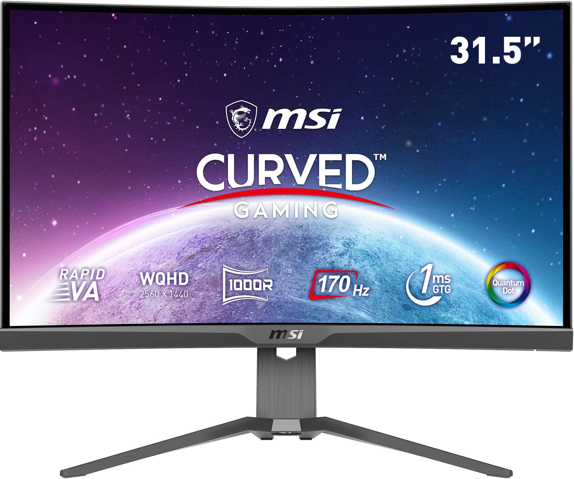 MSI MAG 325CQRF-QD 32 Inch WQHD Curved Gaming Monitor - 1000R 2560 x 1440 Rapid VA, Quantum Dot Panel, 170Hz - 1ms GTG, AMD FreeSync Premium, HDR Ready, DisplayHDR 400 - DP 12a, USB Type-C-HDMI