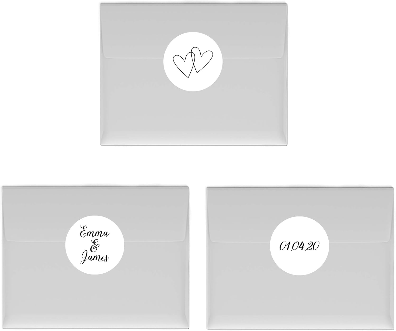 Andaz Press Personalized Wedding Chocolate Drop Label Stickers, Interlocking Double Hearts, White, 216-Pack, for Engagement Bridal Shower Kisses Party Favors
