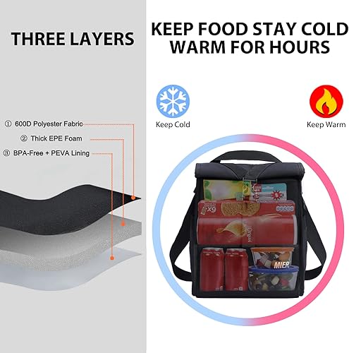 Miniatura 6 de MIER Lonchera térmica enrollable para mujeres, hombres y adultos, plegable, con correa para el hombro, para el trabajo, oficina, picnic, soporte