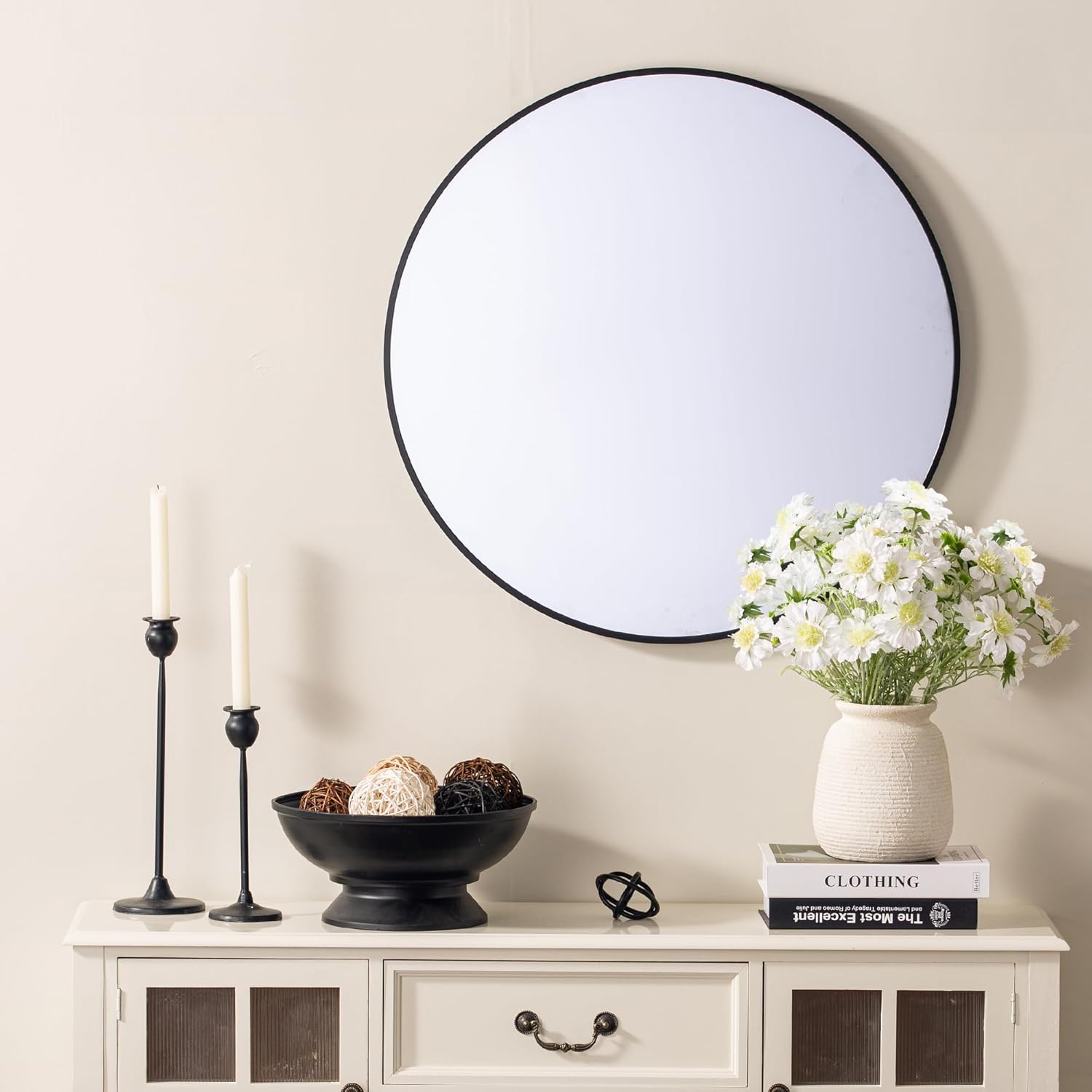 Ceramic Flower Vase, 6“ Small Rustic Farmhouse Vases Home Decor, Short Pottery Decorative Pampas Vase for Table Living Room Entryway Mantel Bookshelf Bedroom Bathroom Kitchen-White - Image 4