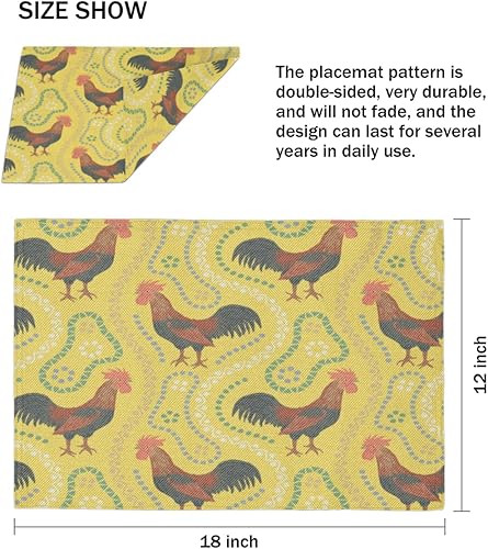 Miniatura 4 de Funny Chicken Pattern Placemats Set of 4 Table Mats Washable Placemat Waterproof Place Mats for Party Home Dining Table Decor 18x12 in