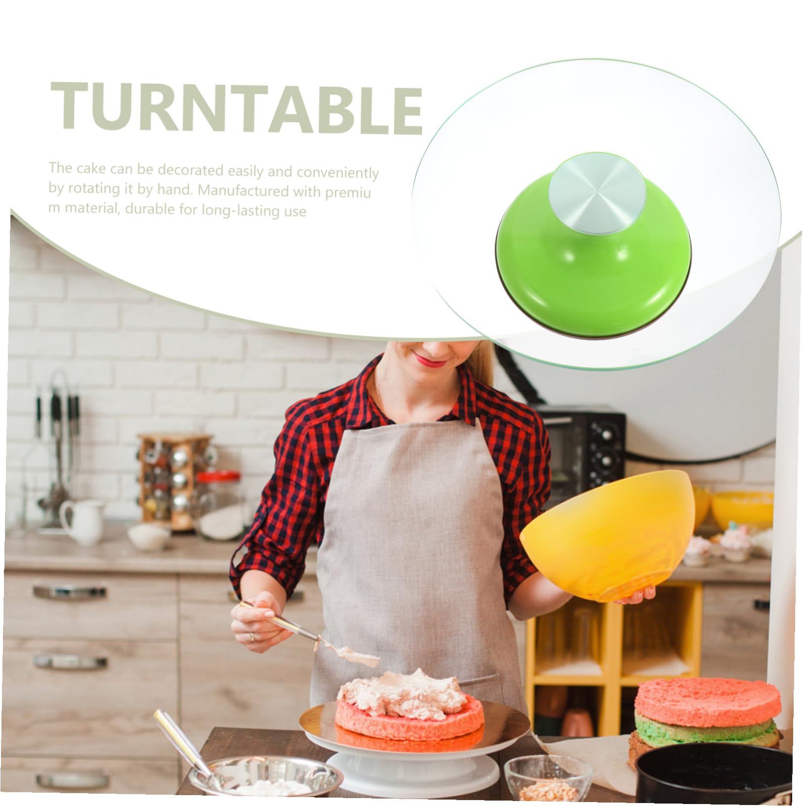 Drehbare Tortenplatte aus Gehärtetem Glas Grün Glatte Oberfläche Leicht zu Reinigen Sicheres Backzubehör für Kuchen Dekoration und Handarbeit für Küche und Bäckerei