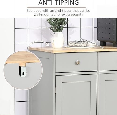 Miniatura 7 de HOMCOM Aparador con encimera de madera maciza, gabinete de almacenamiento de cocina moderno, gabinete de barra de café con 3 cajones, puertas y